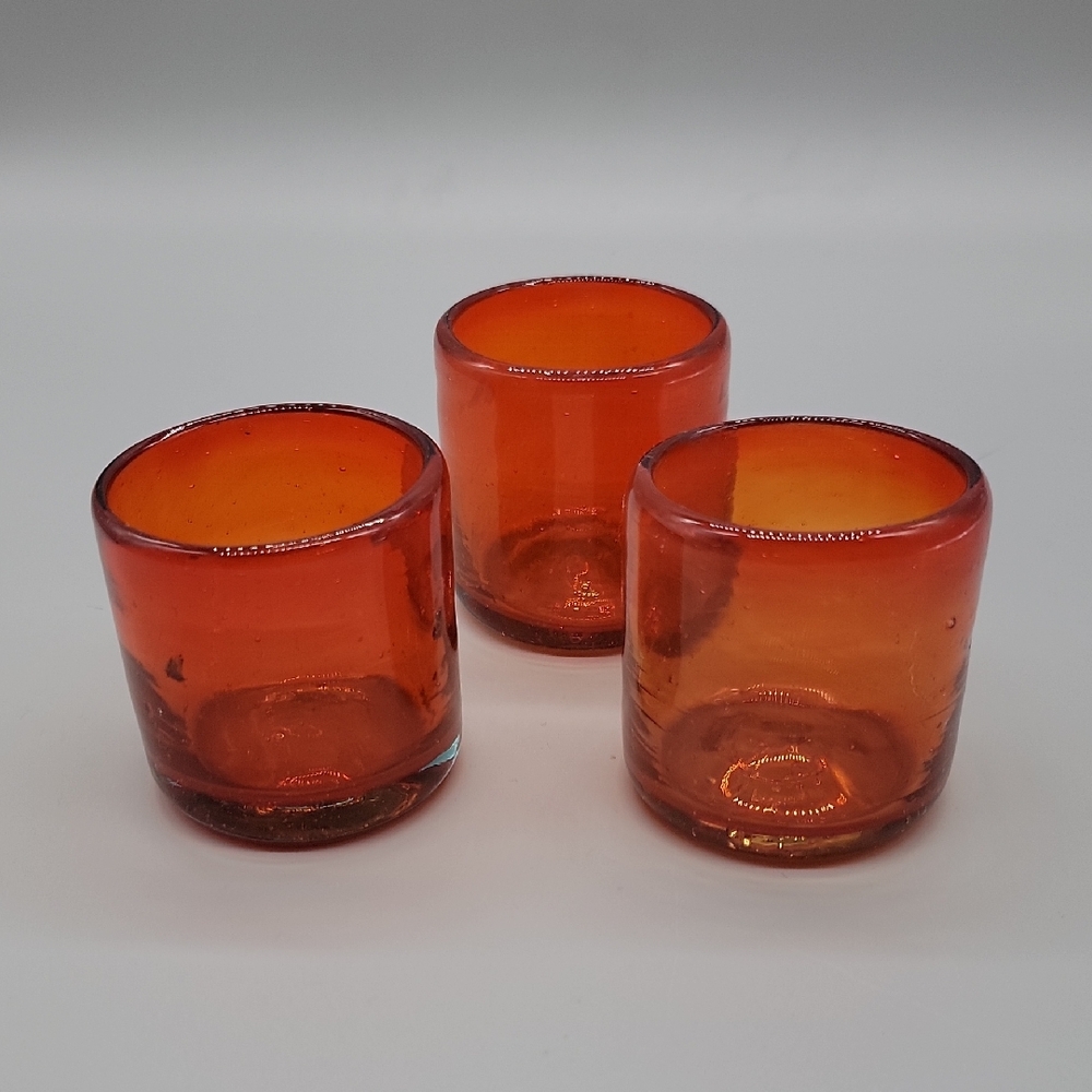 Orange Hand Blown Glass Candle Holders